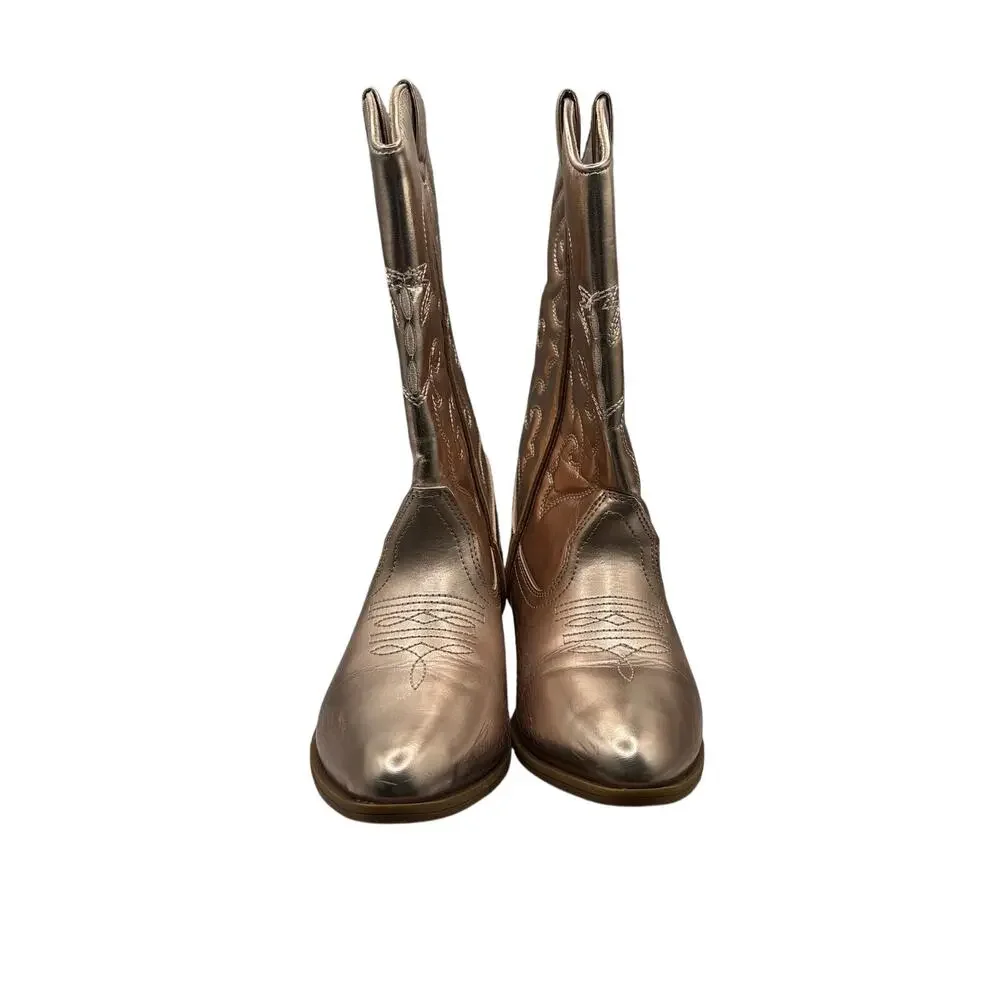 Tucker + Tate Cassidy Size 3 Gold Western Cowboy Boots Leather Detail Shiny Glam
